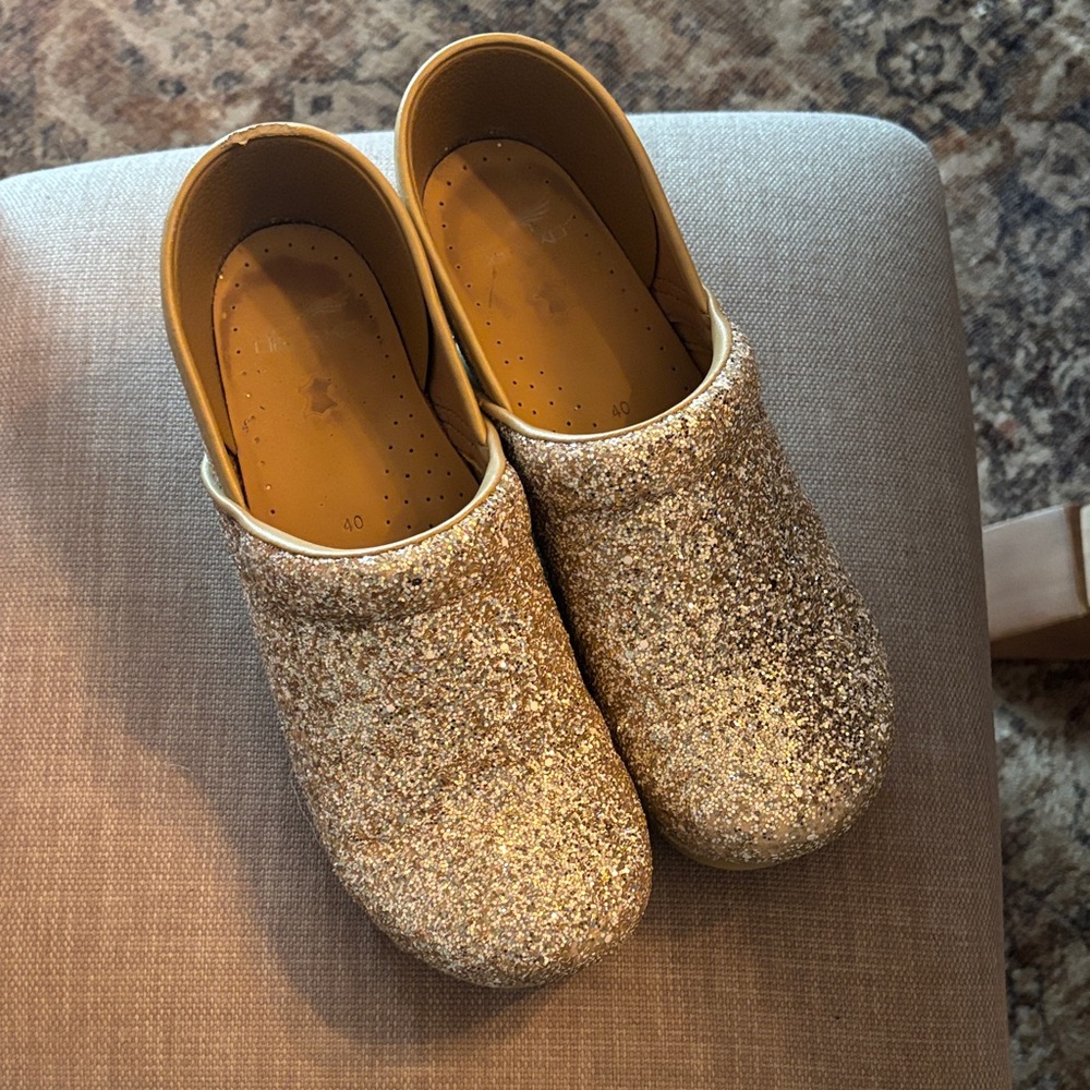 Gold Glitter Dansko professional clogs